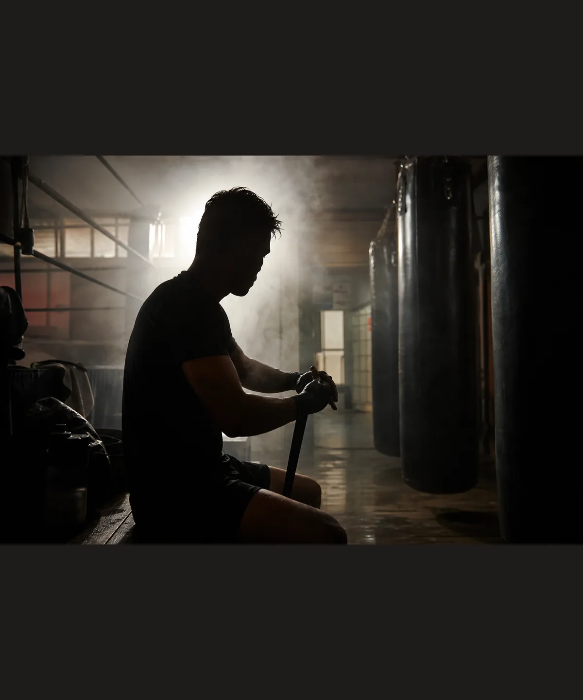 Boxeur sac frappe échauffement salle